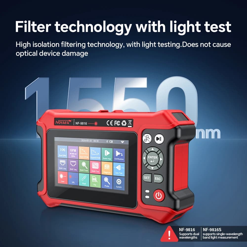 NOYAFA OTDR IPC Tester 1310/1550 de dupla onda, 10G, OPM Duplo, Multifuncional, Refletômetro Óptico no Domínio do Tempo com OPM, OLS, VFL e Mapa