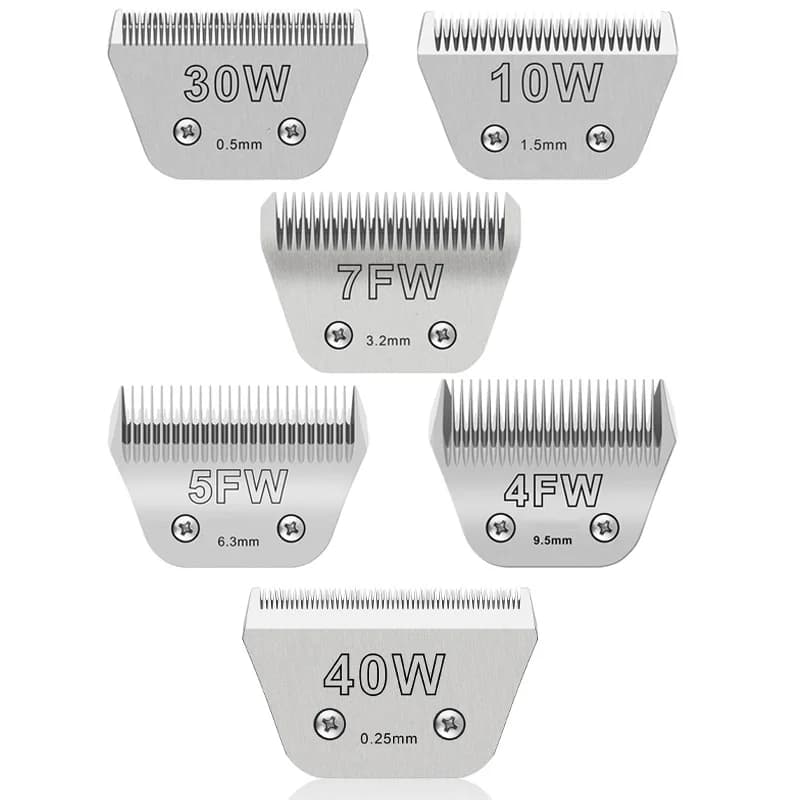 Lâminas removíveis largas para cães de estimação, compatíveis com Andis, Oster A5, Wahl KM10 Clippers, em fundo branco.
