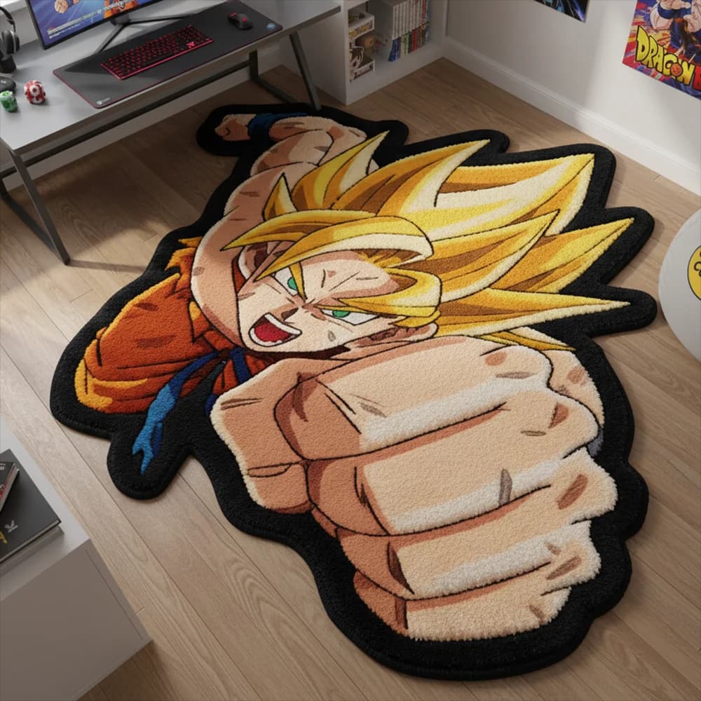 Tapete Antiderrapante de Desenho Animado Dragon Ball Super Saiyan Goku para Decoração de Quarto Infantil, Tapete para Animais de Estimação/Jogos, Manta Decorativa Macia