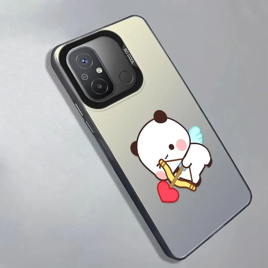 Capa cinza escuro para Xiaomi Redmi Note com desenho de urso fofo com asas e arco com coração vermelho