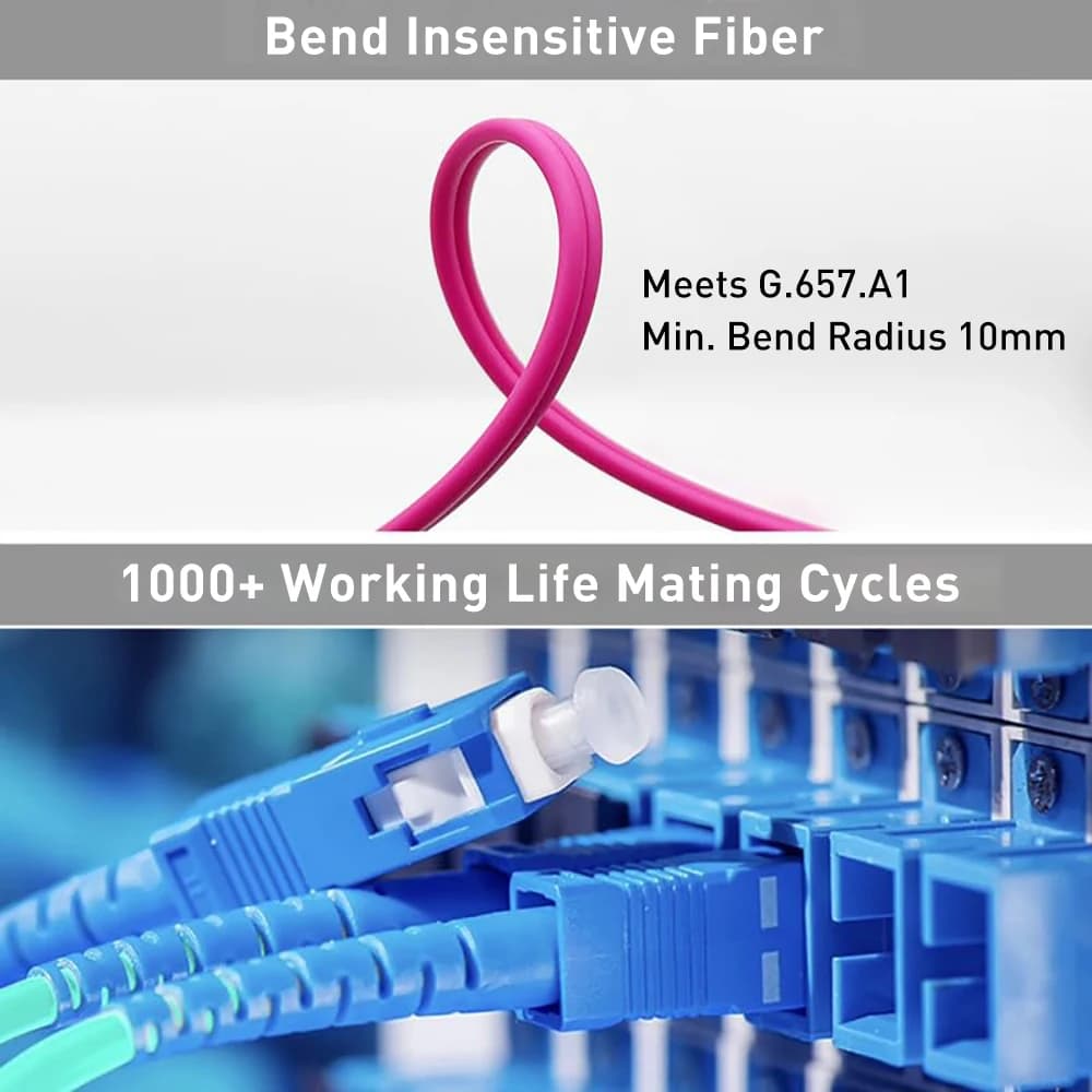 Fibra óptica rosa Zoerax OM4 flexível resistente a dobras com alta durabilidade e ciclo de vida superior a 1000 vezes