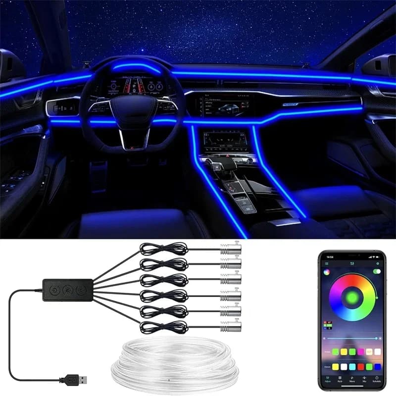 Luzes de fio el flexíveis com controle por aplicativo atmosfera ambiente luz de tira lâmpadas decorativas 12v interior do carro neon rgb tira conduzida