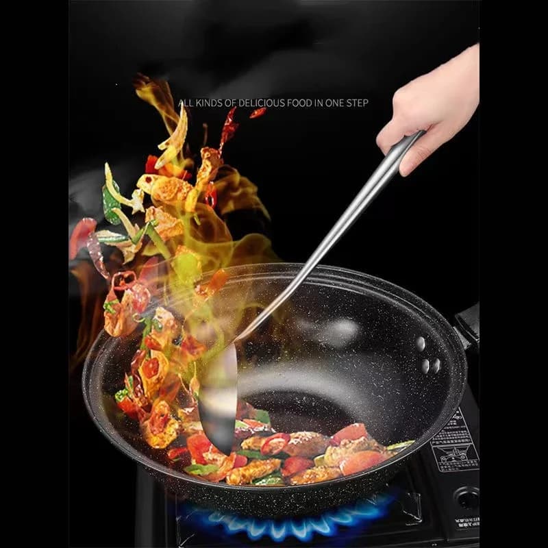 Conjunto de utensílios de cozinha em aço inoxidável 304 com espátula, concha com furos, espátula e colher com cabo longo