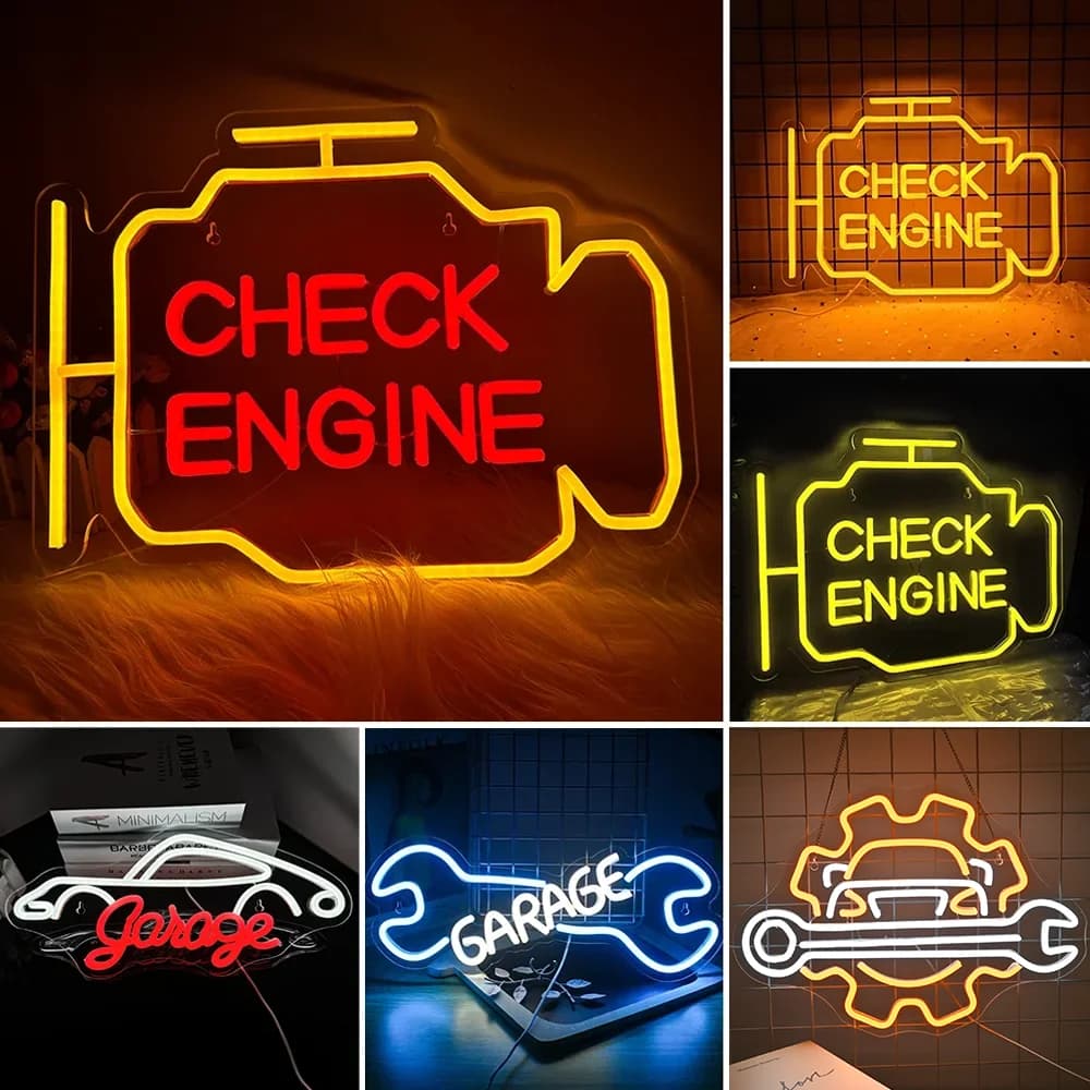 Luminária neon decorativa Check Engine em cores variadas para parede com alimentação USB