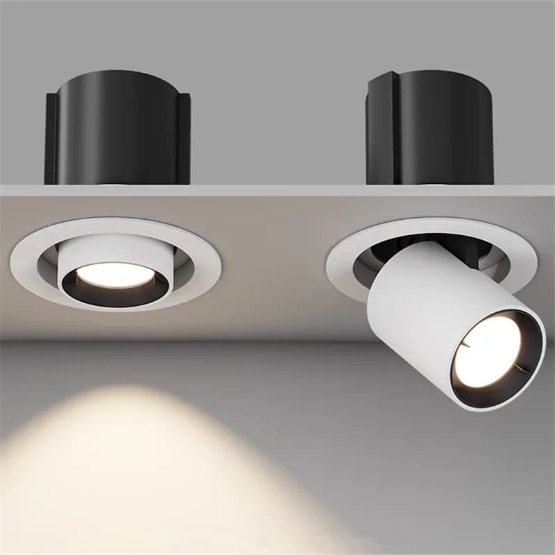 Luminária LED de teto embutida rotativa preta e branca com luz brilhante