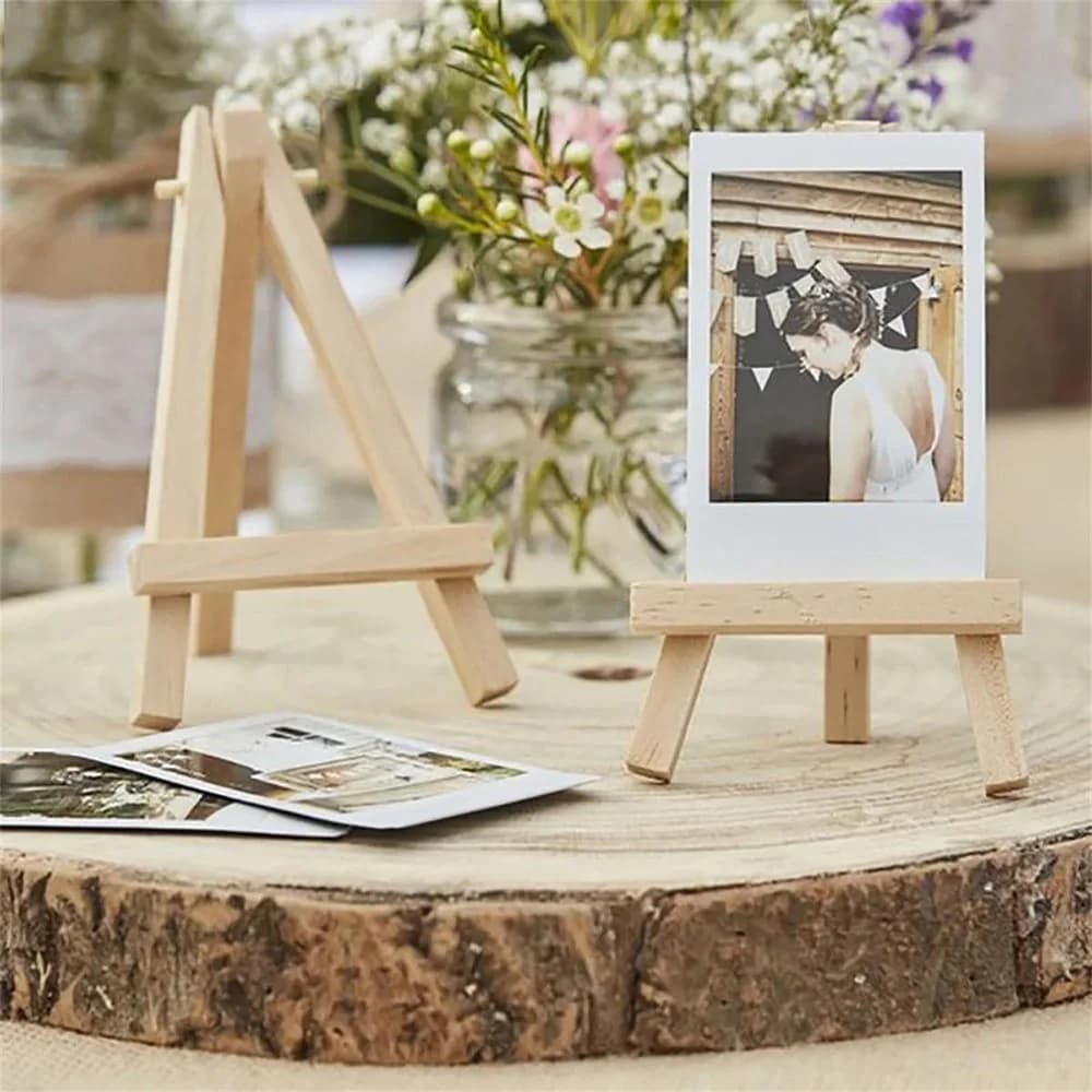 Runtowo 10 peças mini cavalete de mesa, cavalete triangular de madeira, decoração de peça central de mesa de aniversário de casamento, suprimentos para festa de chá de noiva