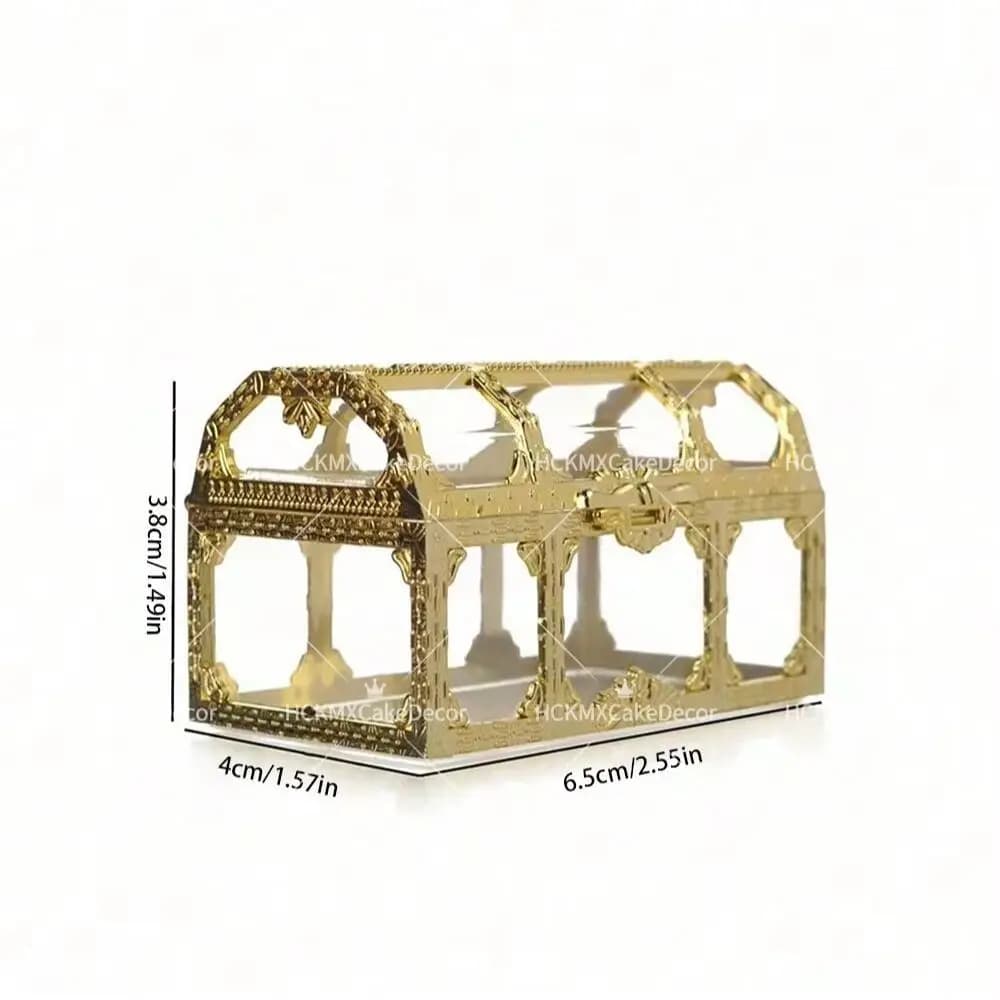 Caixa para lembrancinha baú pirata dourada pequena com medidas 6,5x4x3,8 cm em plástico decorativo
