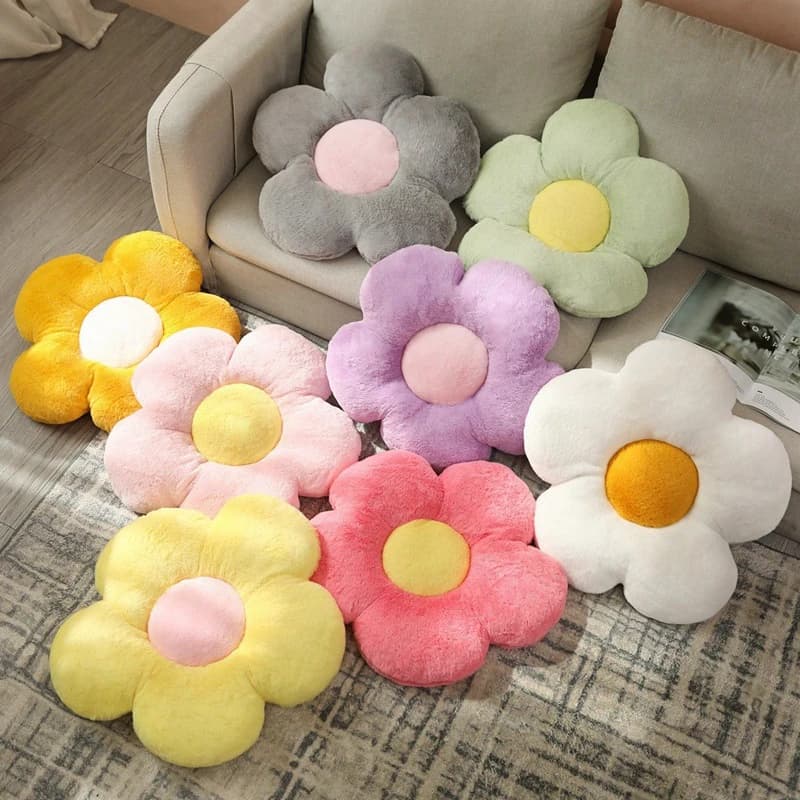 Almofadas decorativas flor girassol cinco pétalas em cores variadas, tecido aveludado macio