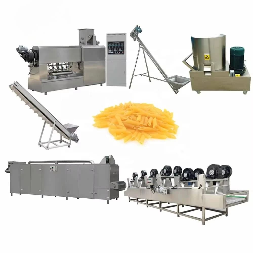 Máquina de macarrão industrial aço inox para massas borboleta e pequenas 200 kg/h com esteiras e misturador