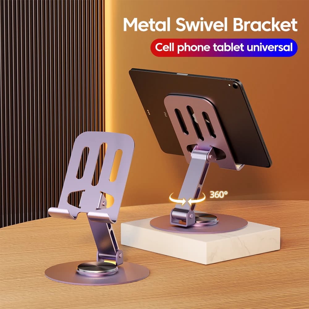 Suporte de mesa para celular em metal com rotação de 360 graus, dobrável e portátil