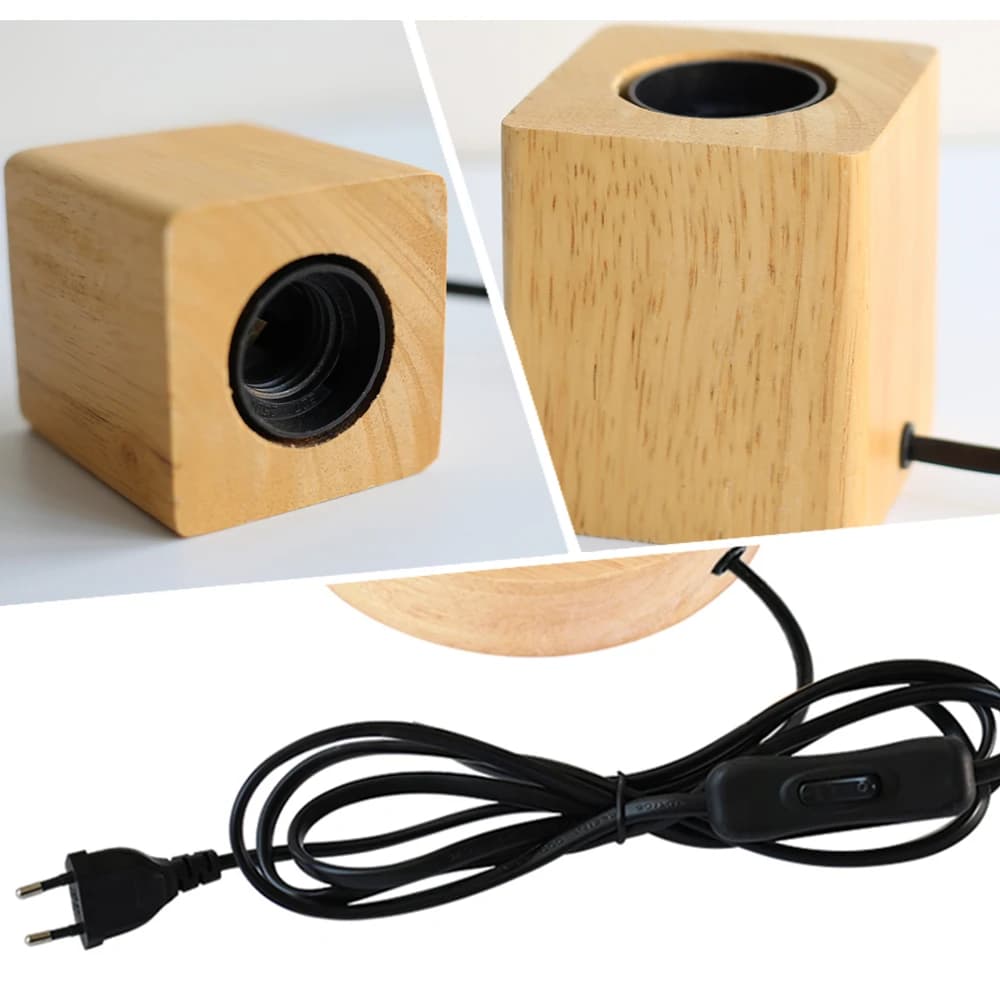 Luminária de Mesa Retrô Vintage de Madeira com Base E27, Luz Noturna com Interruptor, Plugue EU, para Quarto, Mesa de Cabeceira, Decoração de Chão, Múltiplas Opções