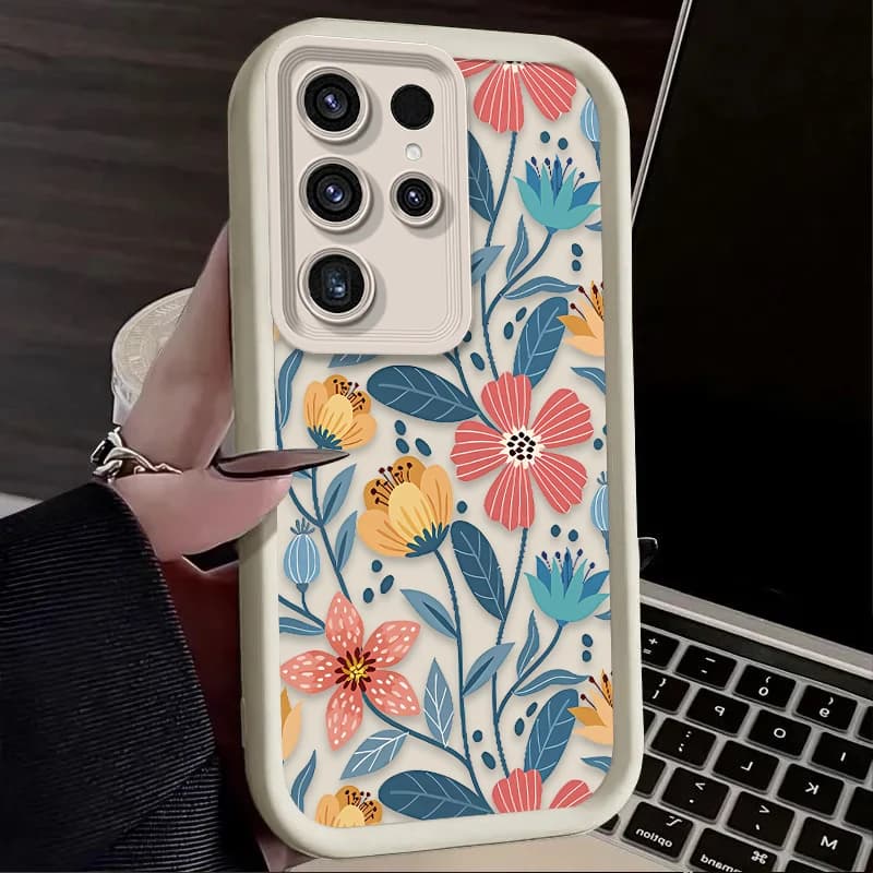 Arte colorida flor caso de telefone para samsung galaxy s24 s25 s23 ultra s22 s21 plus fe a36 a56 a26 a16 a06 a15 a25 a35 a55 5g etui