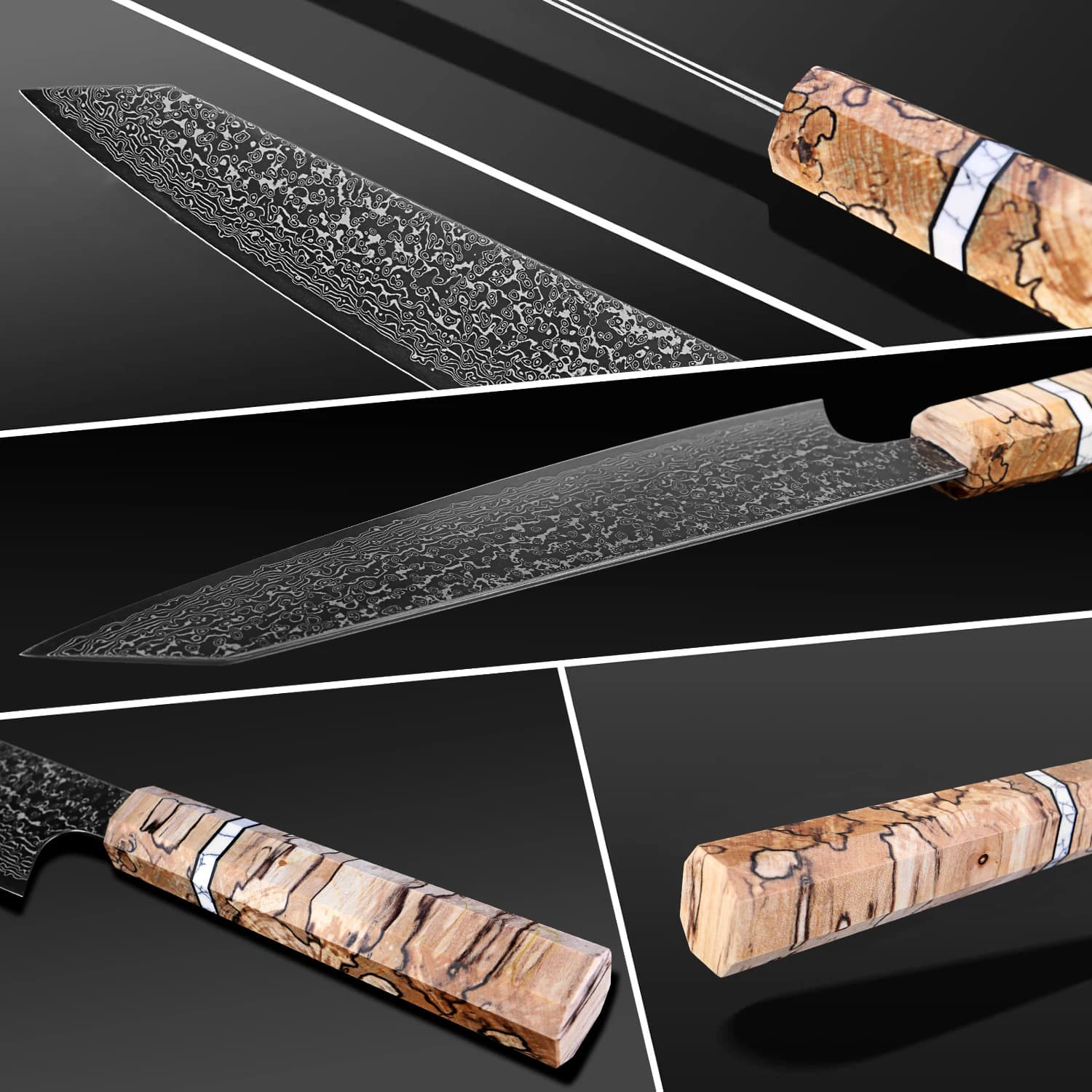 Faca de cozinha Xitou Kiritsuke lâmina aço damasco 8 polegadas cabo octogonal madeira clara