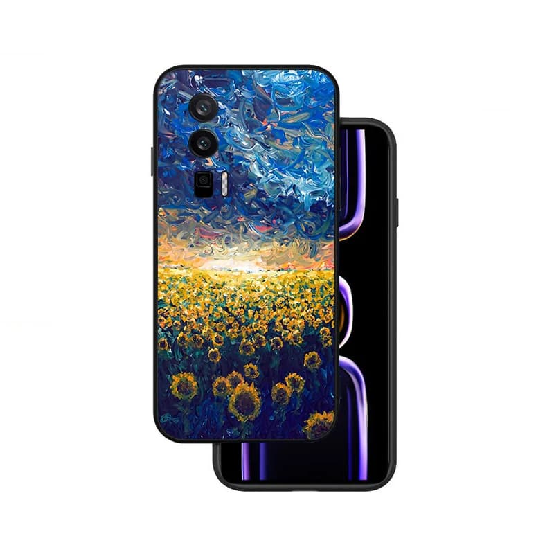 Capa para celular Xiaomi com design artístico Van Gogh azul campo de girassóis estilo pintura