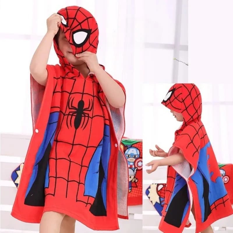 Toalha de banho infantil com capuz do Homem Aranha, vermelha e azul