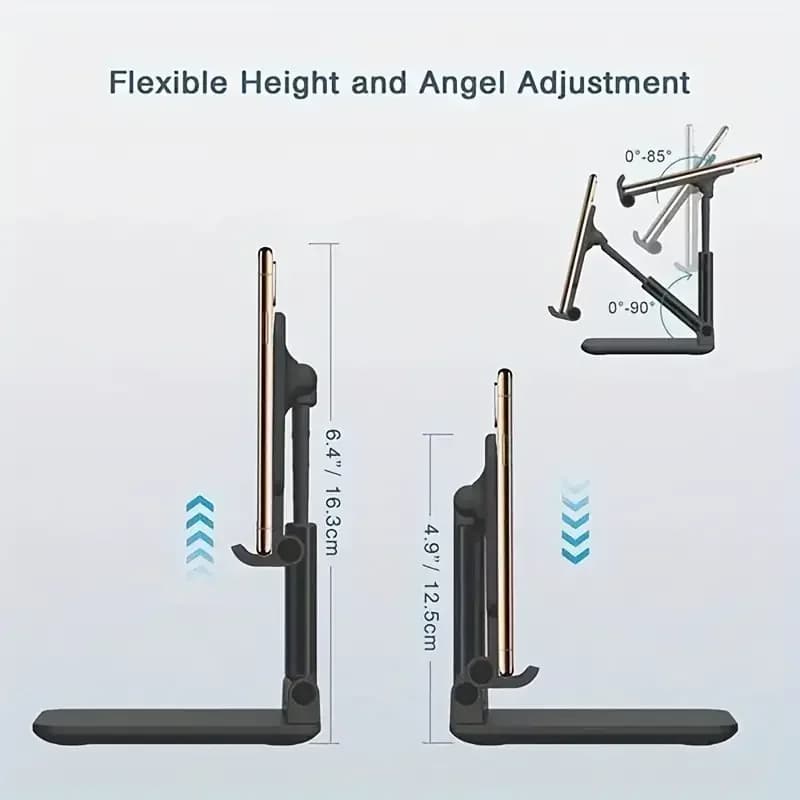 Suporte para telefone branco com ajuste flexível de altura e ângulo para diferentes dispositivos
