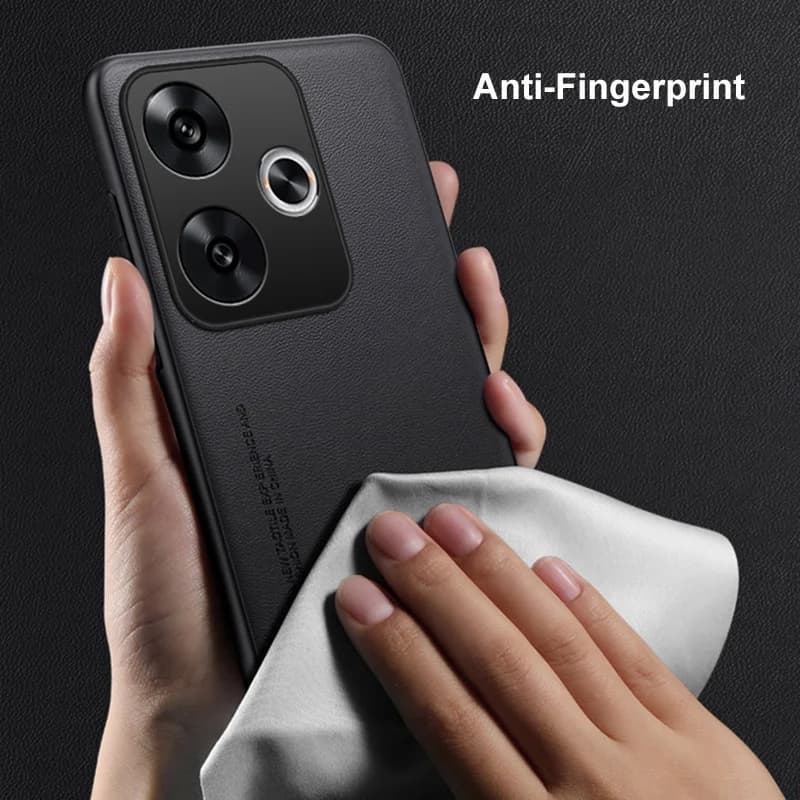 Capa preta para Xiaomi Poco F6 5G em couro PU com acabamento anti-impressão digital fácil de limpar