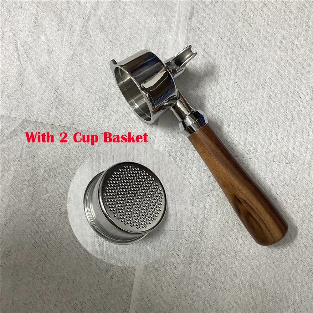 Portaffiter de café de boca dupla 51mm com punho de madeira e filtros de café