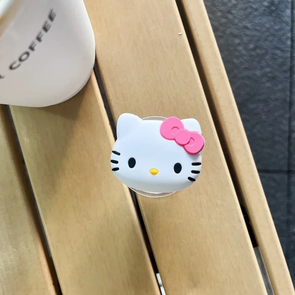 Suporte de dedo para celular Sanrio Hello Kitty branco com laço rosa adesivo para smartphone