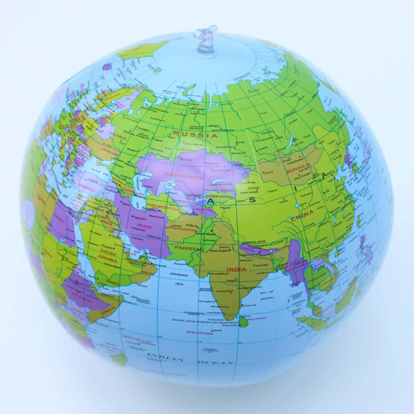 Globo inflável educativo infantil 28cm azul em PVC com mapa mundial detalhado