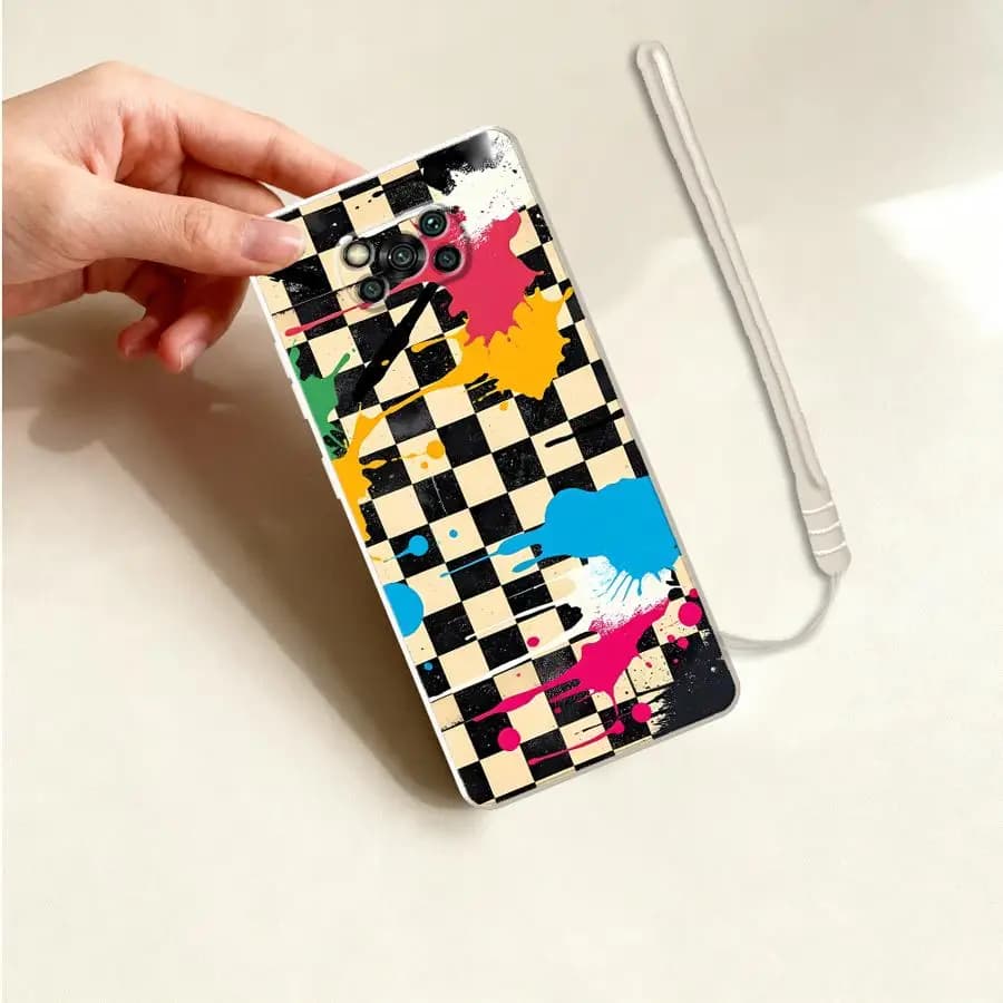 Capa xadrez colorida para Xiaomi Poco F5 F3 X4 X3 Pro C71 C85 F4 X3 NFC com design graffiti