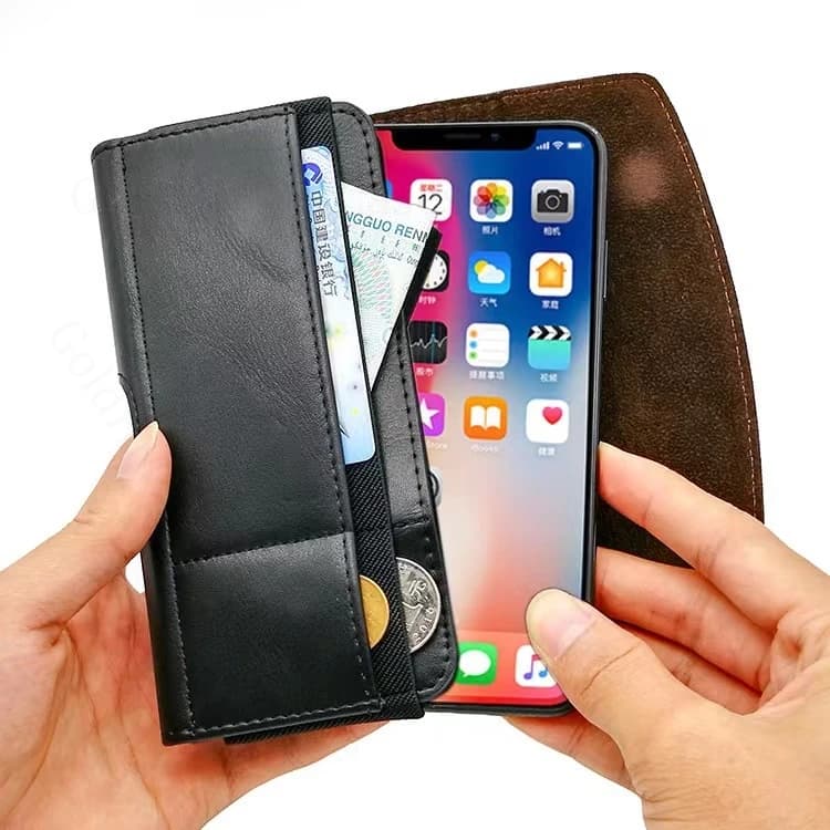 Capa de couro preto para Motorola com clipe de cinto e bolsa de cintura