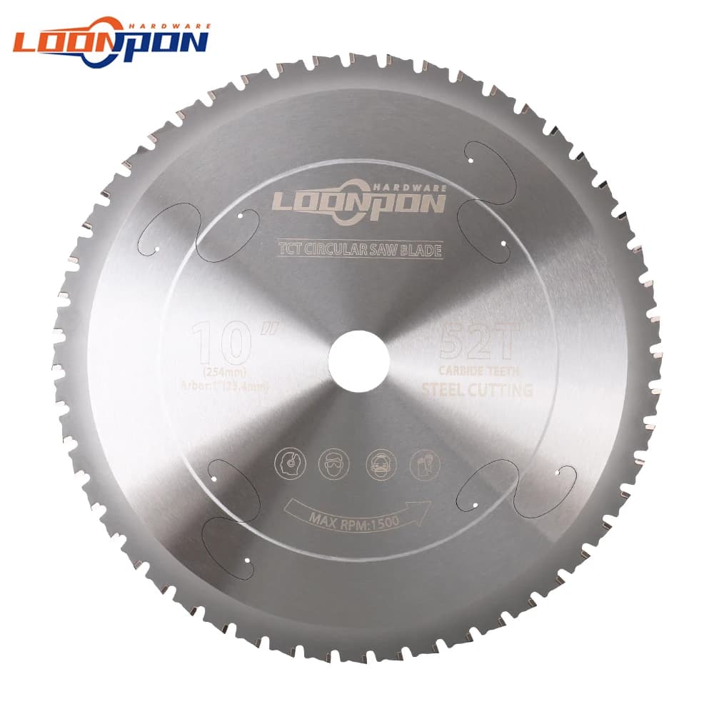Lâmina de serra circular de carboneto Loonpon 254mm/10 polegadas 52 dentes para corte de metal