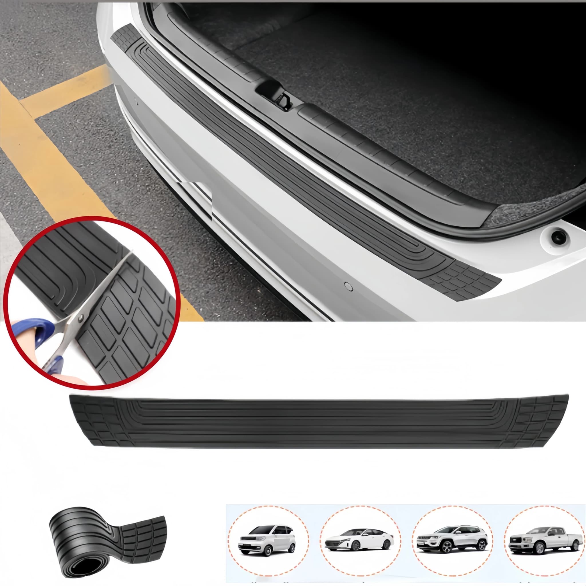 Protetor universal de para-choque traseiro de carro, à prova de arranhões, guarda de peitoril de porta-malas, borracha durável, borda em pvc, acessórios de estilo