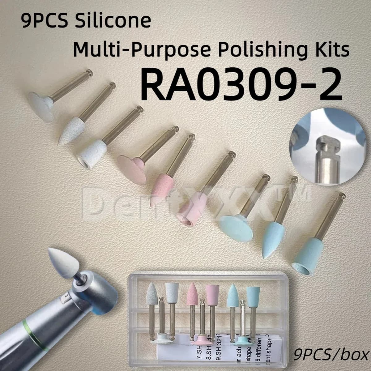 Kit de polimento 9 peças silicone rosa e transparente para resina e metais com baixa velocidade