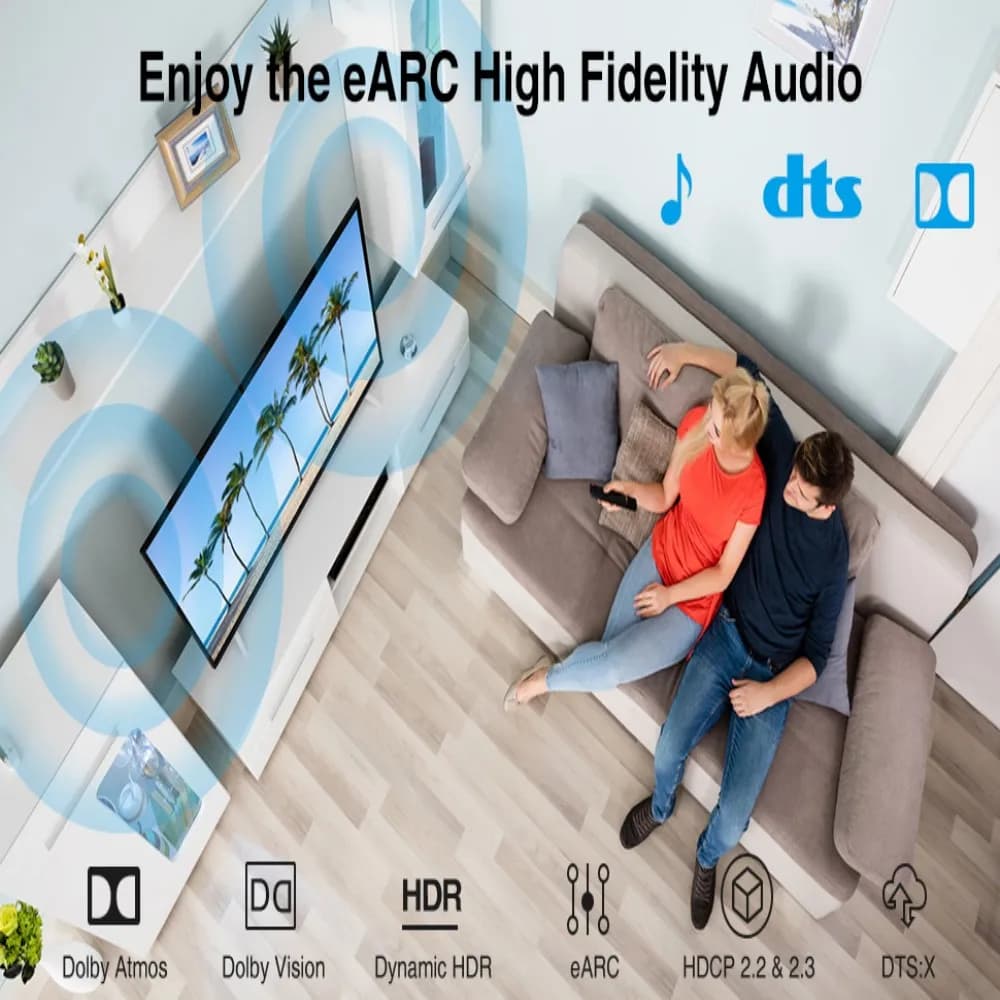 Cabo HDMI fibra óptica industrial cinza com suporte a áudio eARC, Dolby Atmos, DTS e HDR para alta fidelidade
