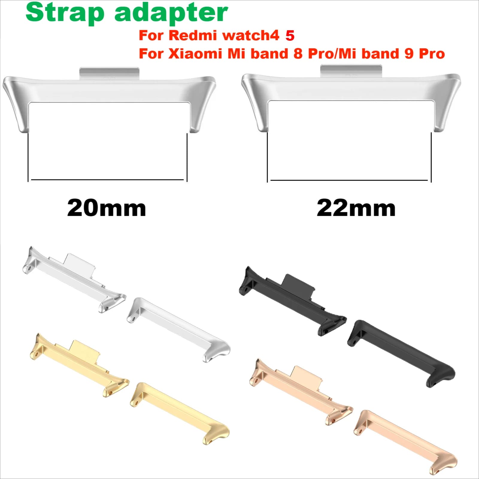 1 par adaptador para redmi relógio 5 4 cinta conector pulseira de aço inoxidável para xiaomi mi banda 9 8 pro conector acessórios
