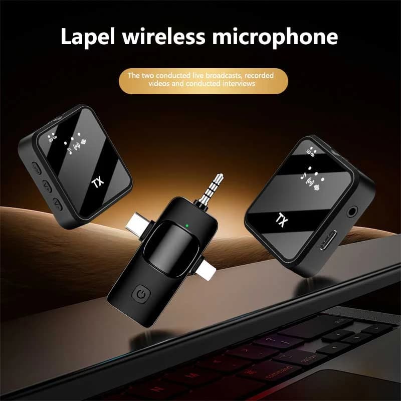 Microfone lavalier sem fio Lenovo para smartphone com adaptador USB-C