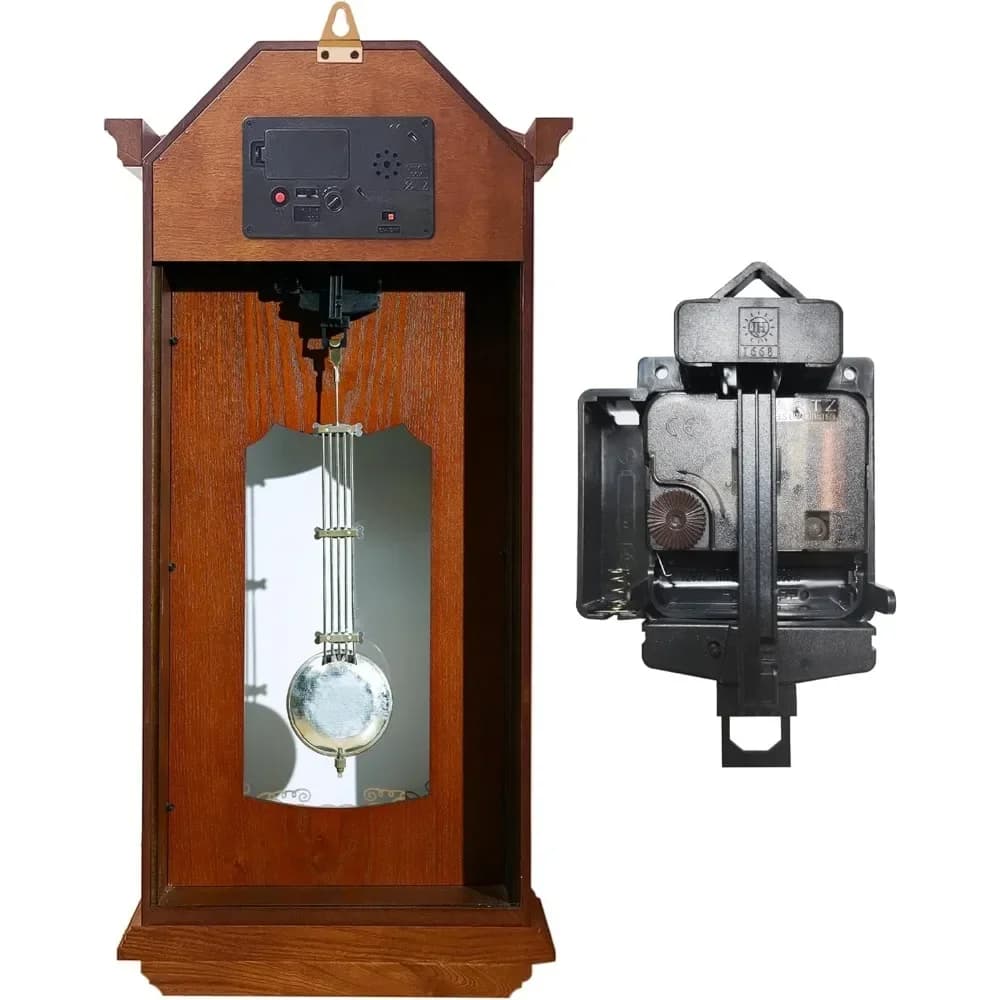 # Relógio de parede vintage para avô de 26 polegadas com pêndulo e carrilhão, carrilhão de horas/quartos de horas, moldura de elemwood, grande parede vintage cl