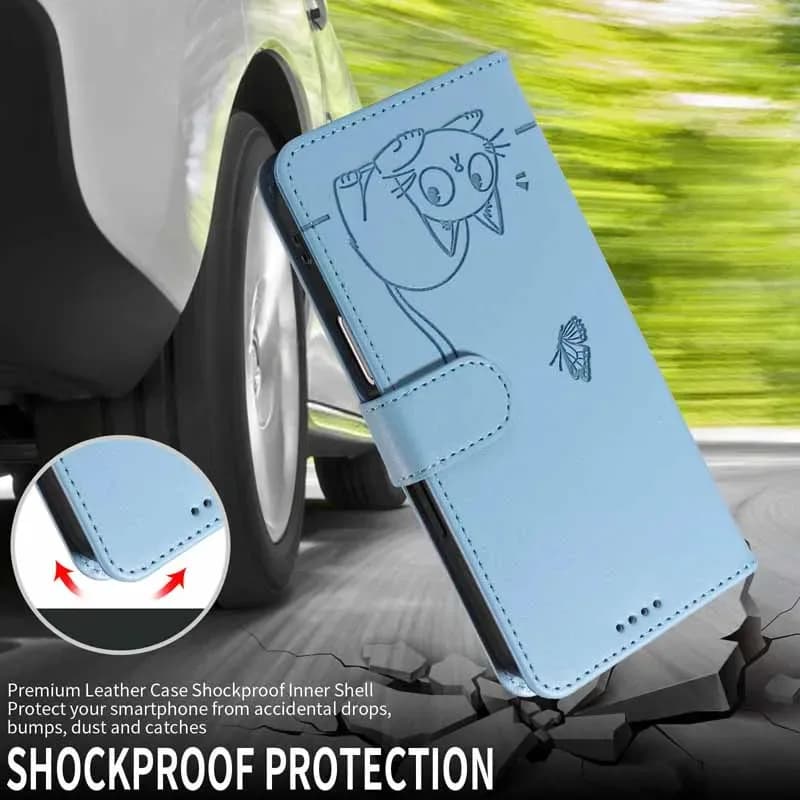 Capa de couro flip azul para Xiaomi Redmi Note, com design de margarida e compartimentos para cartões