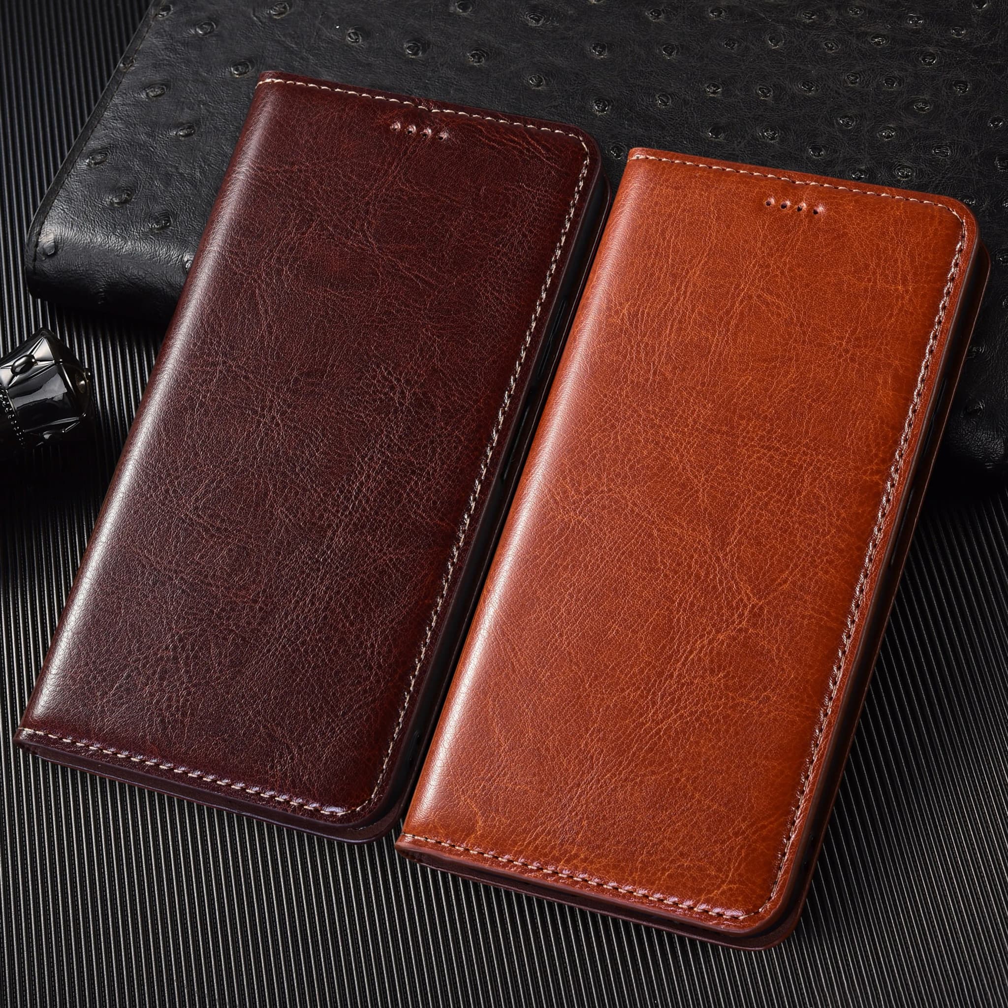 Capa flip de couro genuíno para Samsung Galaxy M55, M53, M52, M51, M33, M32, M31, M31s, M30, M23, M22, M21