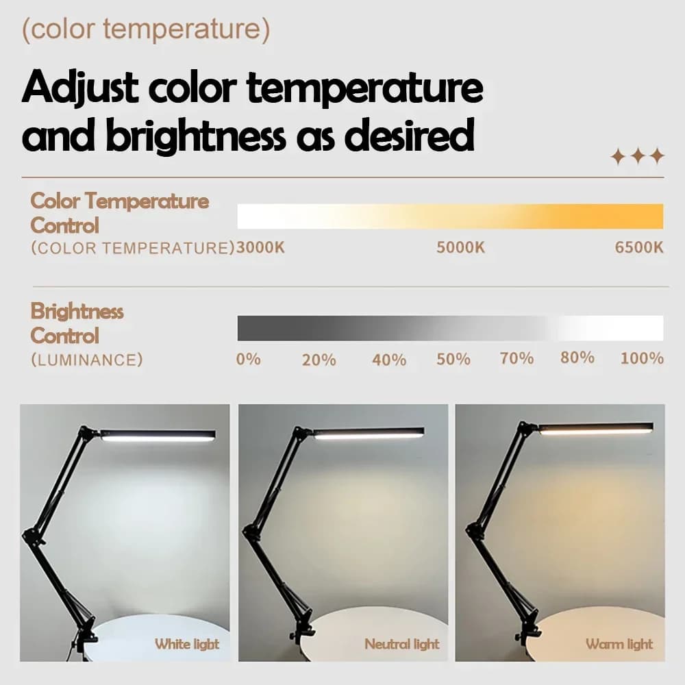 Luminária de mesa LED preta com brilho e temperatura de cor ajustáveis para cuidado dos olhos