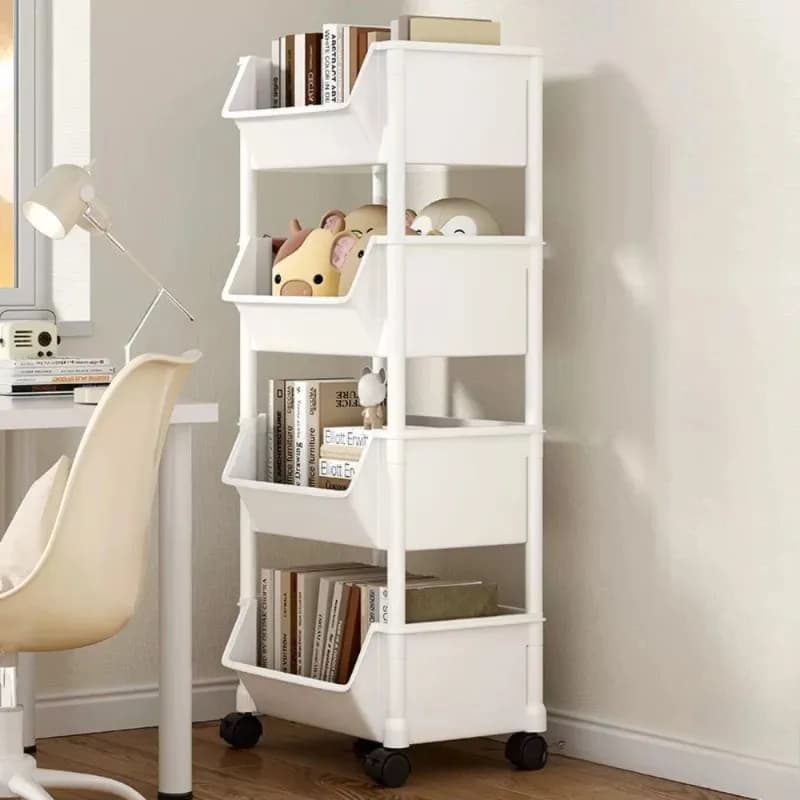 Carrinho organizador móvel com rodas branco para casa, quarto, cozinha e sala de estar