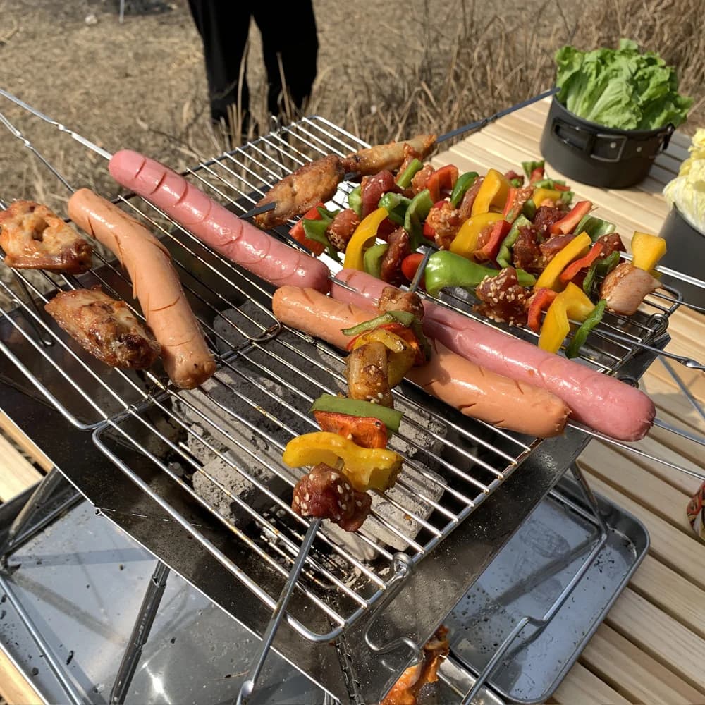 Portátil Folding Camping fogão a lenha, braseiro fogo, aquecedor de madeira, caminhadas, churrasqueira, carvão Grill Stand