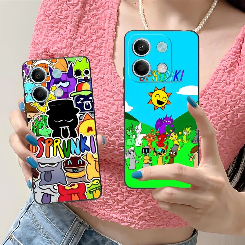 Capa de telefone Xiaomi Redmi Note 14 com impressão colorida multicolorida estilo luxo personagens Sprunki