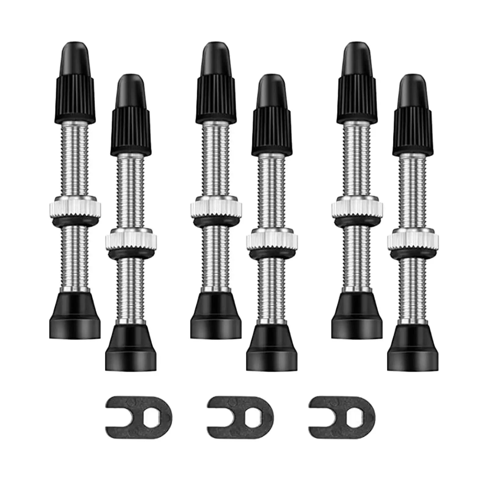 Kit válvula Presta tubeless para bicicleta 6 peças preto e prata vedação esportiva MTB e estrada