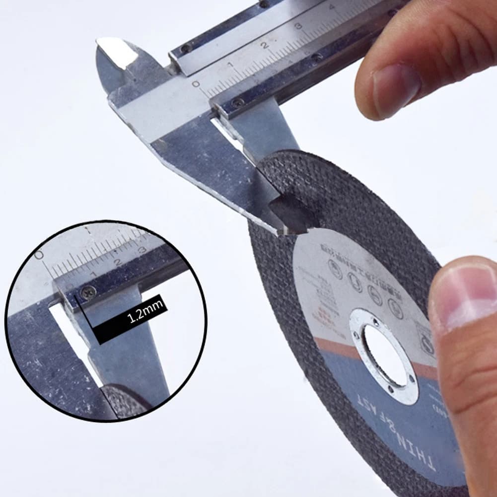 Medição de espessura de disco de corte para esmerilhadeira, 1,2 mm, com rótulo azul e preto