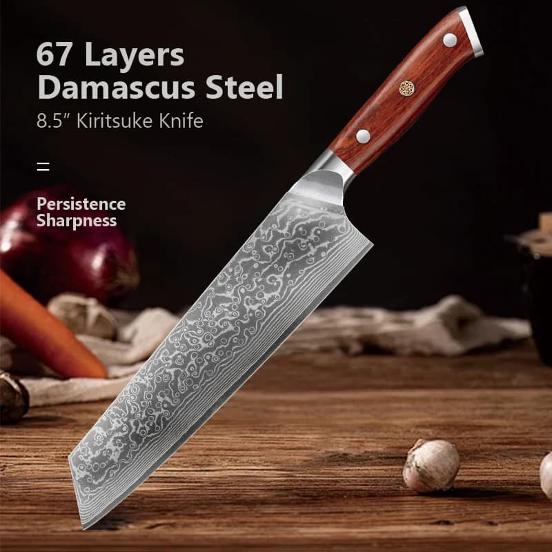 Faca kiritsuke profissional 8.5 polegadas aço damasco cabo jacarandá