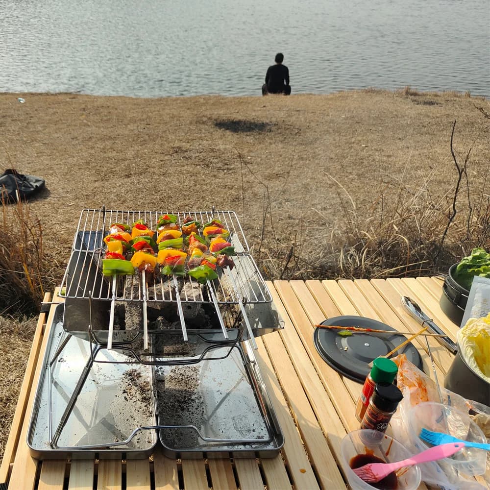 Portátil Folding Camping fogão a lenha, braseiro fogo, aquecedor de madeira, caminhadas, churrasqueira, carvão Grill Stand