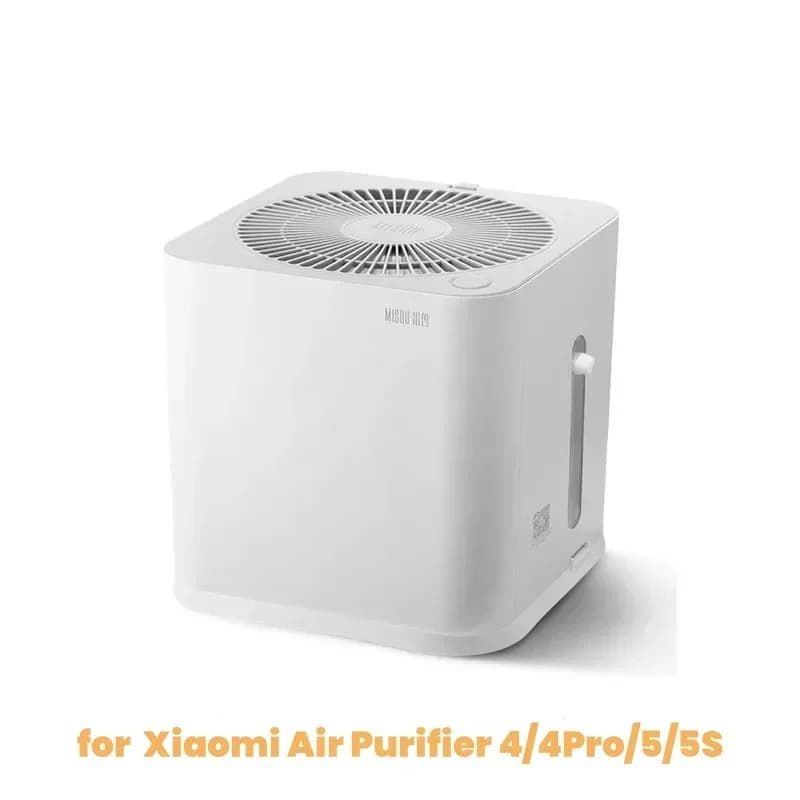 Umidificador de ar Misou para Xiaomi 4/4Pro/5/5S, cor branca, com grade circular e painel de controle frontal.
