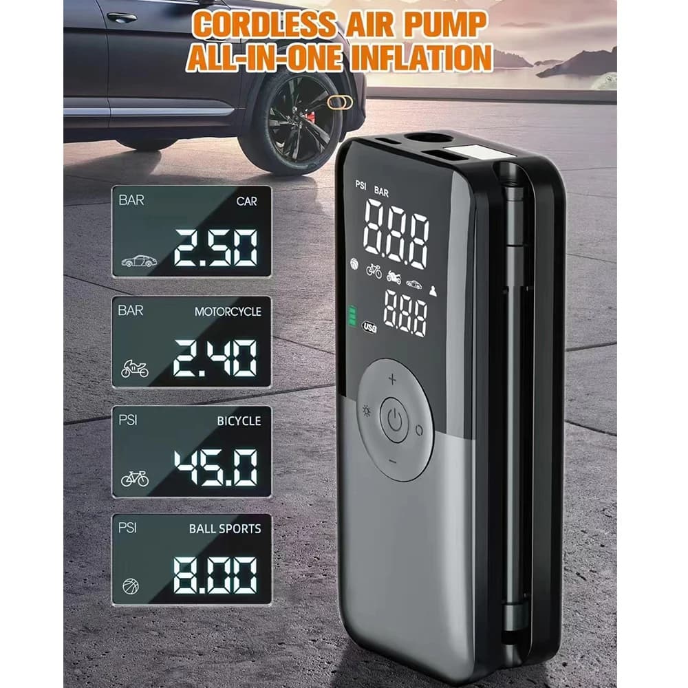 Bomba de Ar Portátil para Pneus, Compressor de Ar de Alta Potência para Carro, Moto, Bicicleta e Bolas