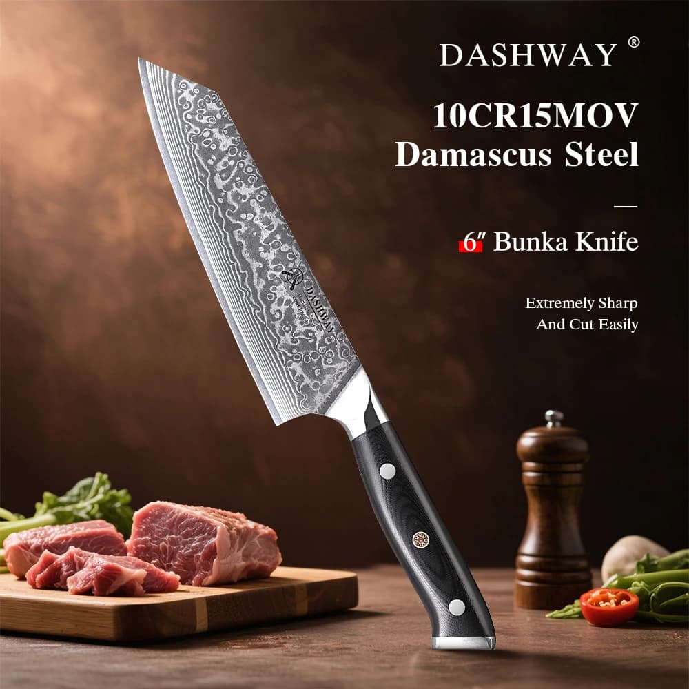 Faca de Chef DASHWAY 6 Polegadas Estilo Japonês Petty Bunka Aço Damasco Carne