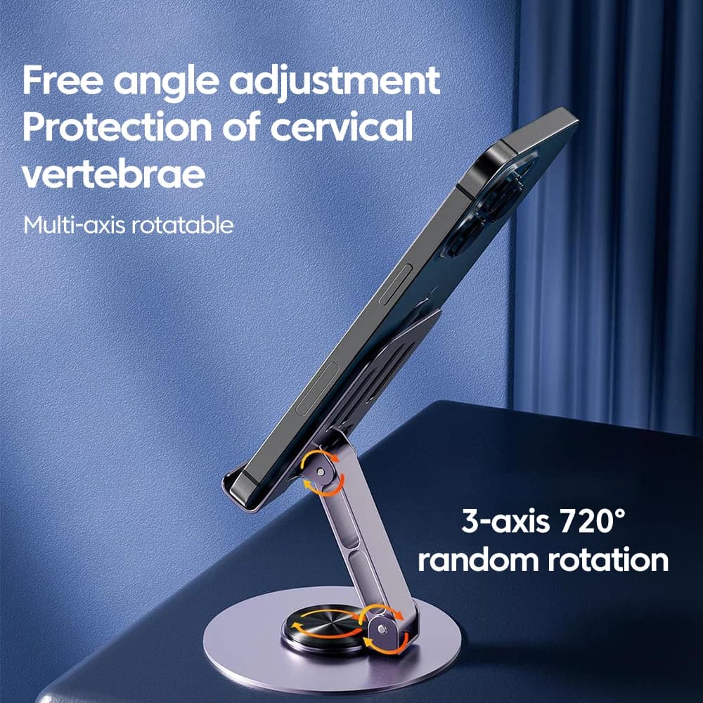 Suporte de mesa para celular Jácotei prata em metal com rotação 360 graus ajustável para conforto
