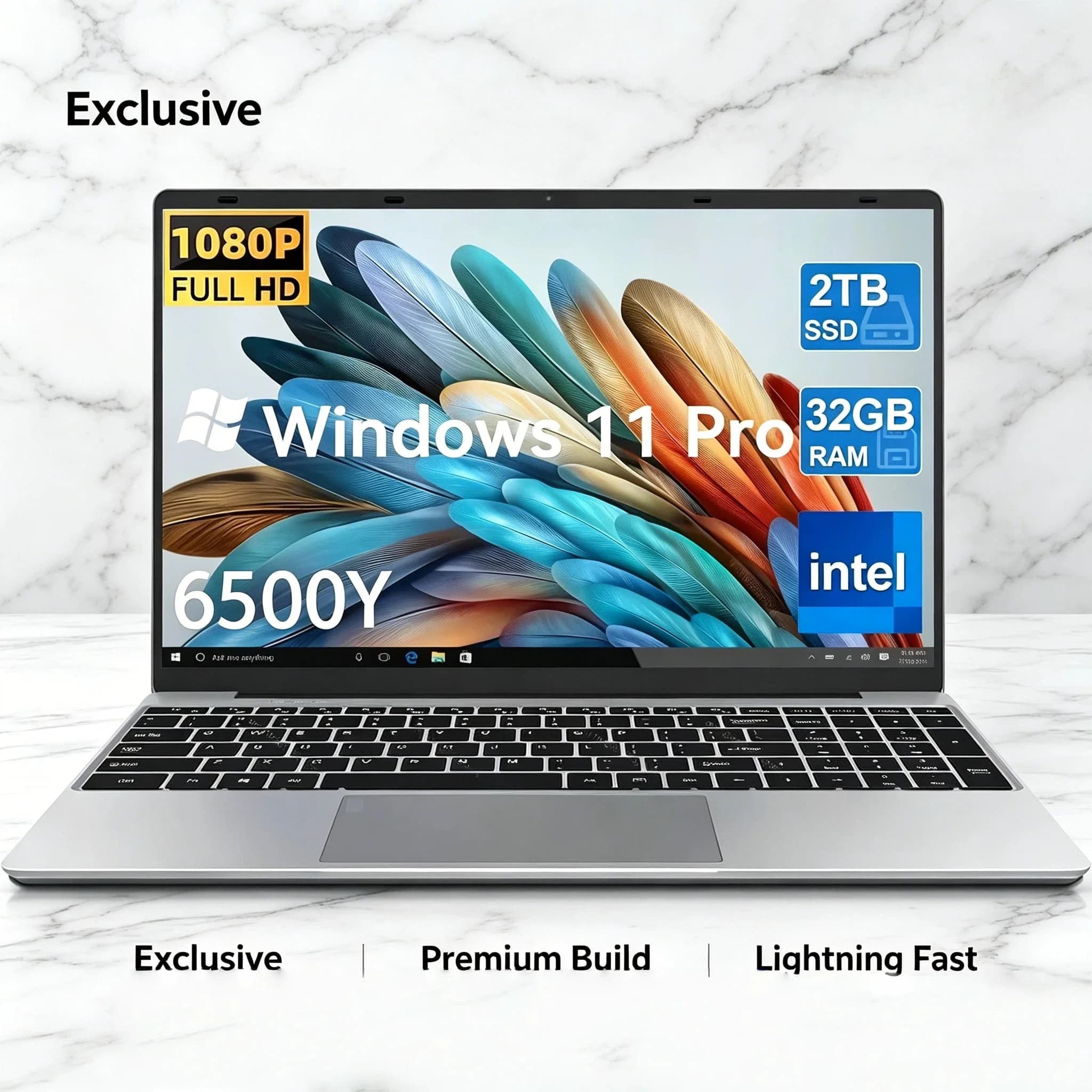 Notebook gamer de 15.6 polegadas com tela de 1080p, 32GB RAM, 2TB SSD, Intel 6500Y, Windows 11, teclado retroiluminado