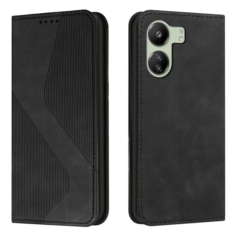 Capa tipo livro para Xiaomi Poco M6 Pro 4G em couro preto com design elegante e proteção para câmera