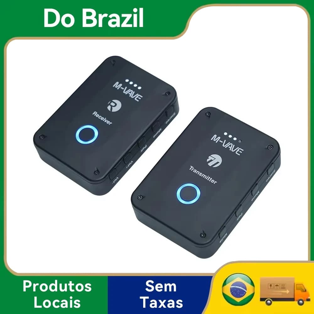 Fones de ouvido sem fio M-VAVE WP-9 receptor e transmissor em fundo branco